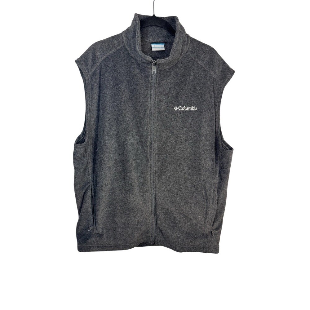Columbia Vest Mens XL Charcoal Gray Fleece Full Zip Mock Neck Pockets